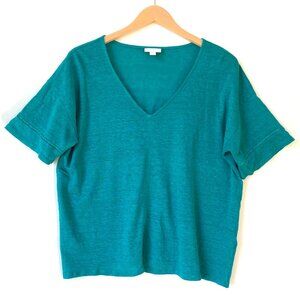 J. Jill Love Linen Womens Boxy V-Neck Short Sleeve Top Tee MP Teal Relaxed Fit